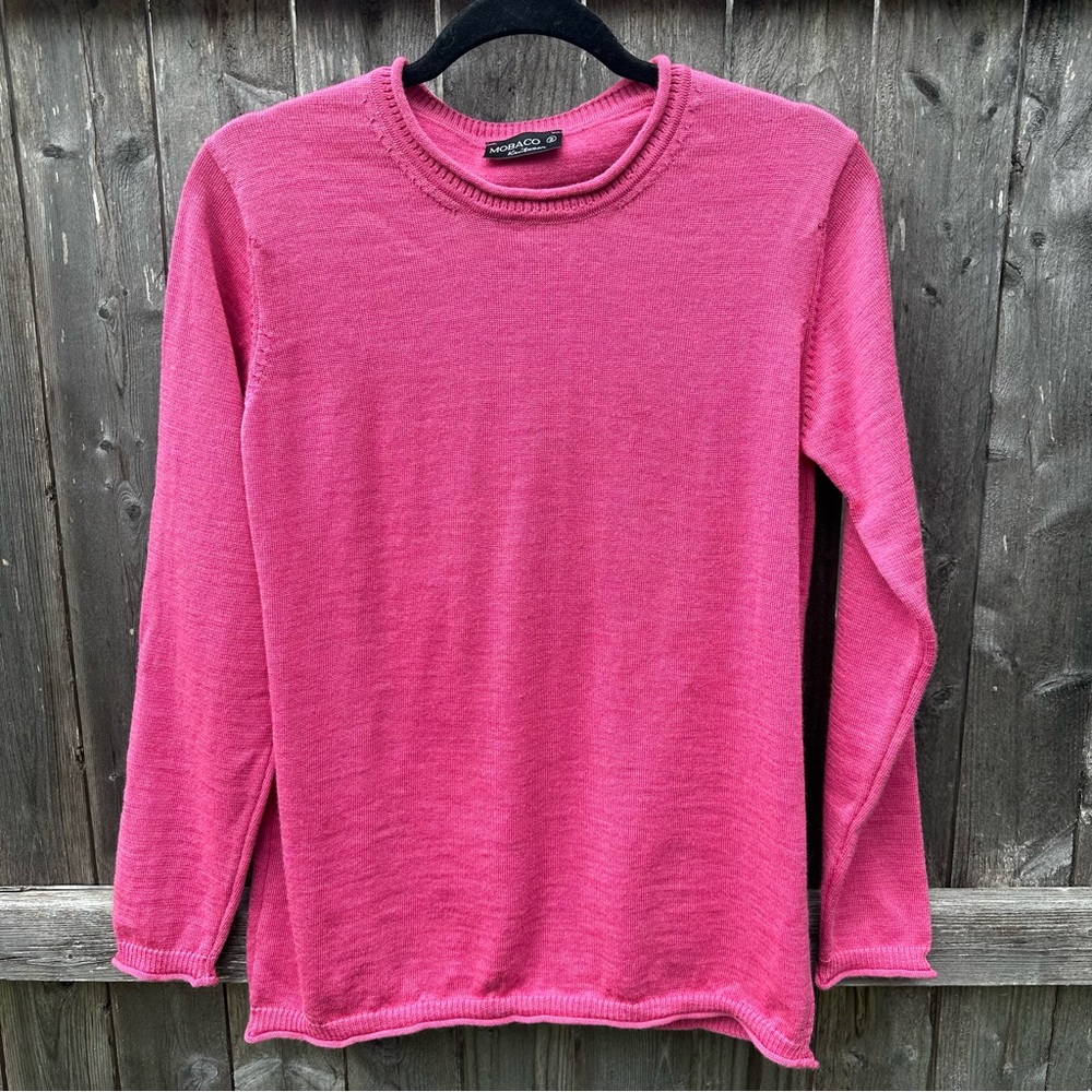 Mobaco Knitwear 100% Lambswool Long Sleeve Pink Sweater Roll Knit Size S